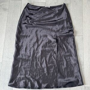 Princess Polly Black Satin Midi Skirt with Front Slit